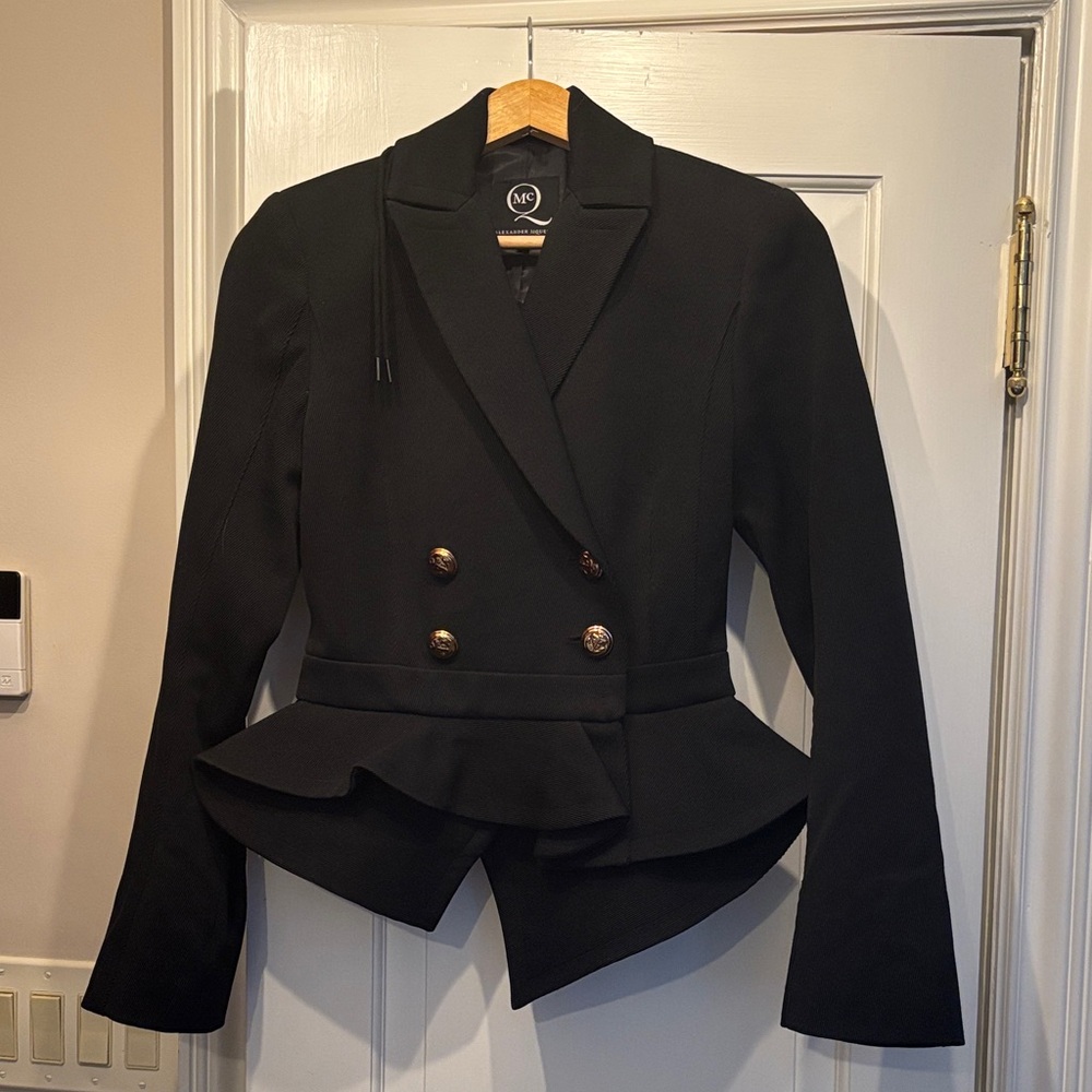 Elegant Black Double-Breasted Peplum Blazer